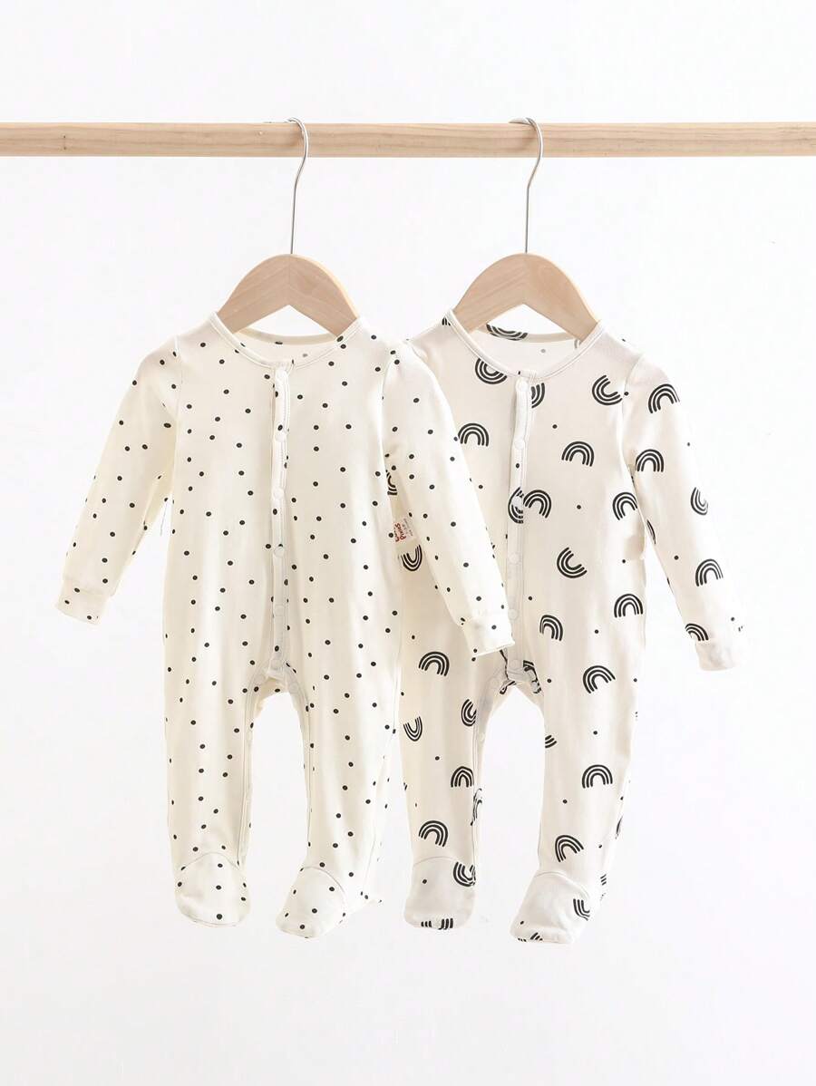 Cozy Pixies Baby Boy Rainbow Pattern Knitted Soft Round Neck Long Sleeve Footed Jumpsuit Set - Multicolor - View 1