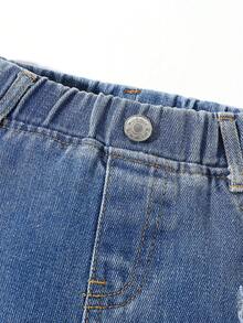 SHEIN Explorewe Pantalones de mezclilla informales y modernos para niños, ropa de trabajo para infantes - Azul lavado medio - Ver 7