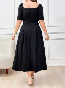 Mulvari Plus Size Women's Elegant Long Black Sweetheart Neckline Puff Sleeve Dress,Summer,Formal,Evening,Wedding Guest,Perfect For Beach/Casual/Vacation - Black - View 3