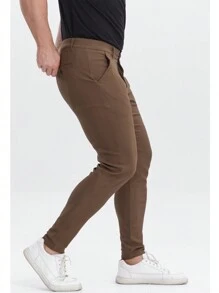 Pantalones chinos para hombres ajustados, elásticos, pantalones de vestir resistentes a las arrugas - Óxido marrón - Ver 5