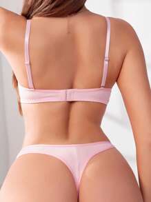 Lowkey Lull Women's Solid Color Pink Simple Daily Bra & Panty Underwear Set - Pink - View 2