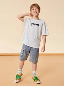 Gudetama X SHEIN Tween Boy卡通漫畫印花寬鬆T恤