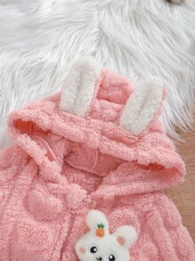 Baby Girls' Hooded Bunny Ear Shape Thickened Jumpsuit For Winter - Pink - View 3