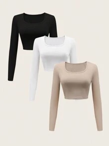 Women's Short Sleeve Solid Color Crop Top For Spring, Summer, And Autumn - Multicolor - View 1
