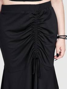 ROMWE Goth Lady's Solid Color Double-Layered Hem Plus Size Bodycon ...