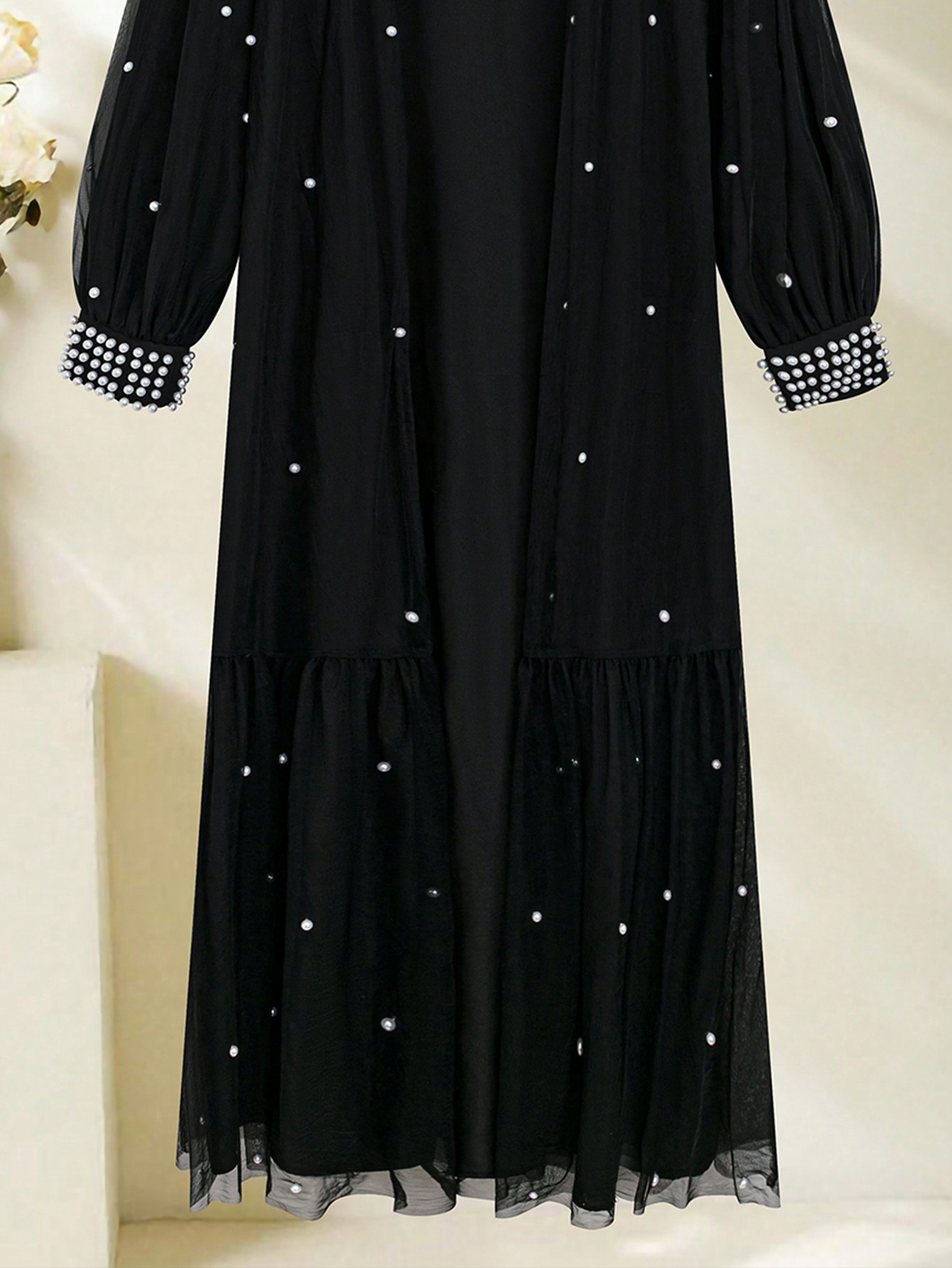 Al Najma عباءة طويلة بأكمام فانوس مزينة بالخرز، قم...