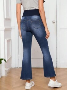 SHEIN Adjustable Waist Casual Maternity Flared Jeans - Dark Wash - View 2