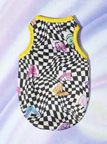 PETSIN 1 bucată vestă pentru animale de companie cu imprimeu în carouri alb-negru - Multicolor - Vizualizare 1