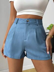 Chiquease High Waist Plicated Detail Shorts For Summer - Navy Blue - View 5