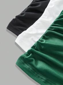 SHEIN EZwear Camiseta de verano para mujer con cuello de muesca y pliegues con unicolor, conjunto de 3 - Verde Oscuro - Ver 4