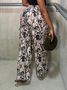 Slaydiva Bark Pattern Printed Woven Non-Stretch Casual Long Pants - Multicolor - View 2