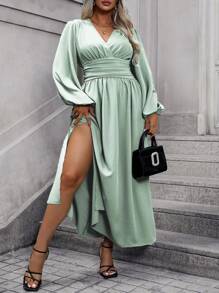 Vionelle Plus Size Women's Solid Color Simple Daily Long Sleeve Dress Maxi Women Outfit Fall Cloth For Women - Mint Green - View 1