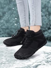 Nuevos zapatos de mujer para deportes al aire libre con diseño de cinco dedos, botas forradas térmicamente cálidas, botas gruesas resistentes al desgaste para mujeres, botas antideslizantes para nieve - Negro - Ver 3