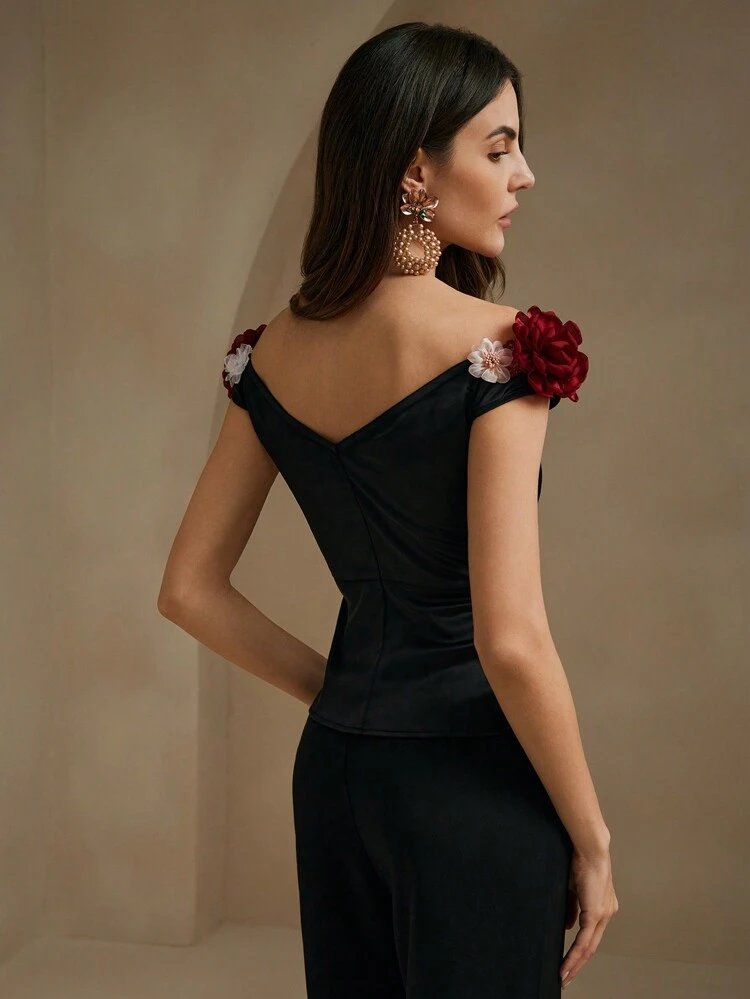 Elegant And Beautiful Deep V-Neck 3D Floral Women's Top