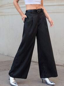 SHEIN Essnce Pantalones de vestir de pinstripe gris a medida para mujer en verano