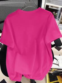 Teen Girl Casual Racing Car Graphic Print Short Sleeve Round Neck T-Shirt, Suitable For Summer Holiday - Hot Pink - View 2