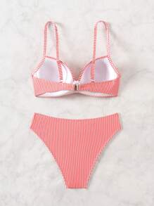 SHEIN Swim Bộ bikini sọc ngang phía trước gợi cảm cho nữ, trang phục đi biển mùa hè - Nhiều màu - Xem 2