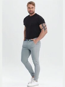 ALLELMS 男士修身抗皱弹力棉斜纹西裤 - 灰色 - 查看 5