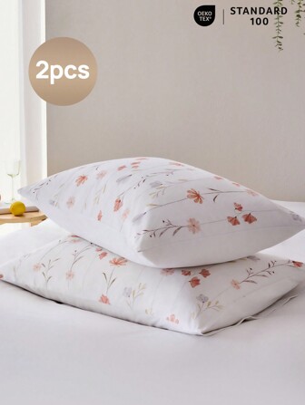 2 件 [100% 纯棉] 超柔软花卉印花枕套，无填充，度假风格轻盈云朵般的感觉床上用品，卧室装饰，抗皱，抗缩水