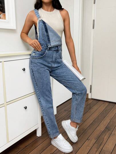 EURMUSE POCKET DETAIL WOMEN DENIM OVERALL JUMPSUIT