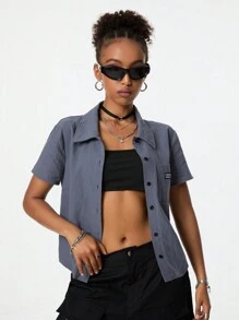 SHEIN EZwear Women's Summer Casual Concert Textured Pleated Short Sleeve Shirts