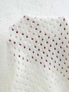 少女寬鬆運動風簡約純色舒適鉤織外套，寬大外套 - 白色 - 查看 7