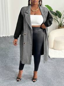 Slaydiva Blazer casual grande taille pour femmes, couleurs bloquées, grille, robuste - Gris - Voir 6
