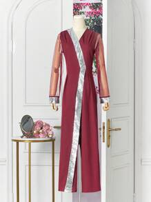 SHEIN Bộ đồ liền thân lưới sequin tương phản cho bé gái tuổi teen, dự tiệc/câu lạc bộ/đi làm - Nhiều màu - Xem 1