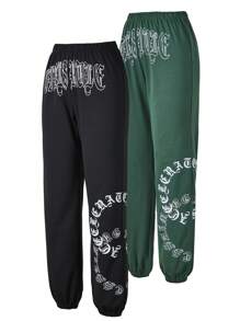SHEIN Pantalones casuales de traje estampados de pierna recta y holgada para adolescentes