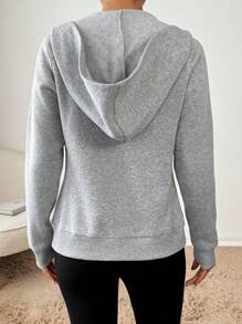 SHEIN Essnce Women's Casual Fashion Grey Slim Fit Regular Hooded Long Sleeve Coat Zip Up Women Hoodie Essentials Hoodie Women Tracksuit Workout Jacket Fall Women Clothes - Grey - View 2