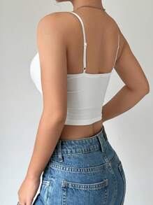 Chiquease Lace Patchwork Camisole With Solid Color Spaghetti Strap And Cup