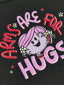 Mr Men Little Miss X SHEIN 帶卡通印花的Tween女孩黑色休閒背心 - 黑色 - 查看 7