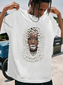 Manfinity Dauomo Men's Summer Casual Short Sleeve T-Shirt With Character Print Design - White - View 1