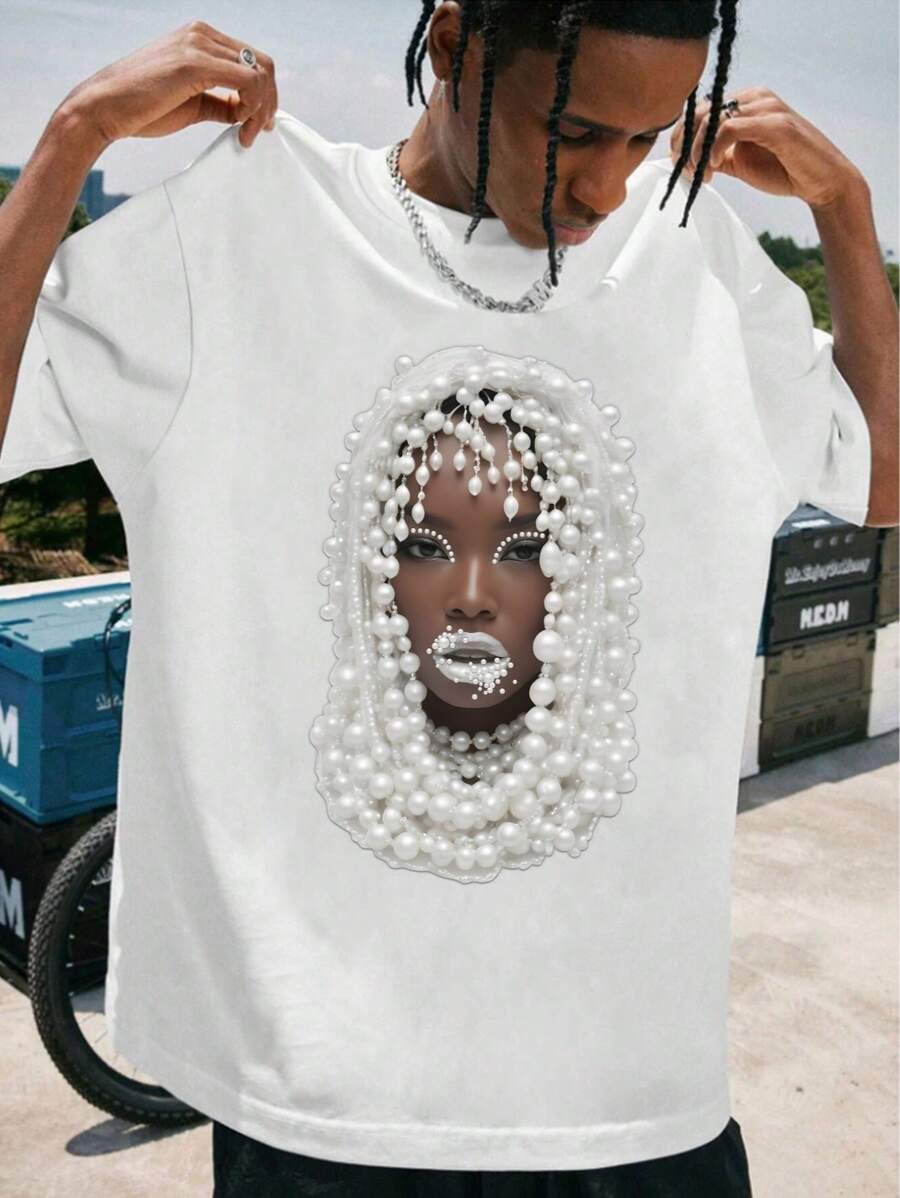 Manfinity Dauomo Men's Summer Casual Short Sleeve T-Shirt With Character Print Design - White - View 1