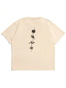 Simple Studio | Men's Planet Print Casual Loose Fit Short Sleeve T-Shirt - Apricot - View 2