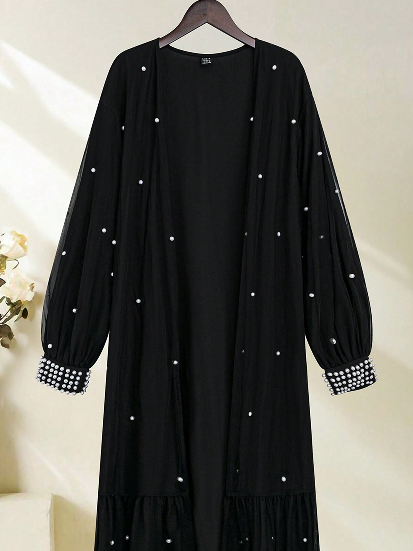 Al Najma عباءة طويلة بأكمام فانوس مزينة بالخرز، قم...