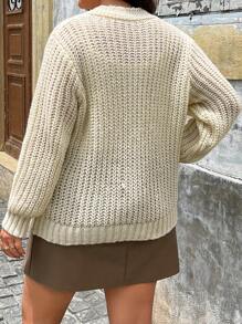 Celure Plus Cable Knit Drop Shoulder Cardigan - Apricot - View 2