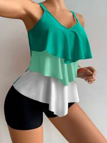 Swim Lushoire Ladies' Color-Blocked Vest Camisole Tank Top Summer - Mint Green - View 3