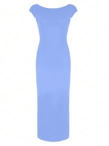 INAWLY Solva Ladies' Solid Color Backless Bodycon Summer Dress - Baby Blue - View 4