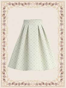 Vintamour 復古優雅女式A字裙，寬鬆版型，花簇格印花，淺綠色，適用於春夏假期日常穿著，老錢美學，夏季時尚綠色服飾，開學裝扮搭配口袋，教師裝扮，女性復古服飾 - 綠色 - 查看 4