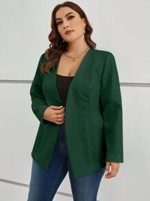SHEIN Clasi Plus Size Nữ Thanh Lịch Đi Lại Màu Trơn Dài Tay Hở Mặt Trước Phù Hợp Với Mùa Xuân Và Mùa Thu - Màu xanh lá cây đậm - Xem 7
