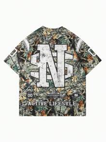 ROMWE MEN Street Life Men's 88# Dead Tree Camouflage Short Sleeve T-Shirt, Street Sports, Summer - Khaki - View 2