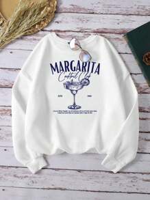 SHEIN Unity Áo hoodie lông cừu MARGARITA có áo dài tay in hình cocktail - trắng - Xem 3