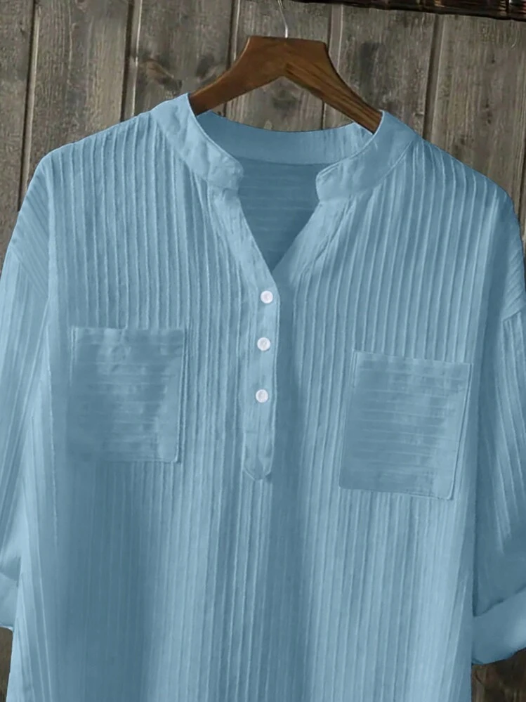 INAWLY Plus Half Button High Low Hem Blouse Fall Cloth For Women - Blue - View 3