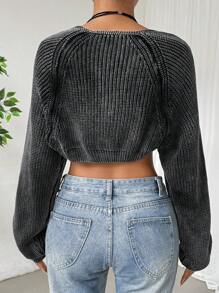 SHEIN EZwear 女士纯色简约日常长袖短款开衫，秋冬季长袖上衣 - 灰色 - 查看 2