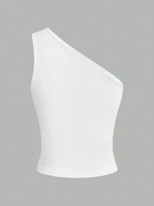 Firerie Blusa casual de punto ajustada con un hombro para mujer, blusa rosa sencilla para el uso diario
