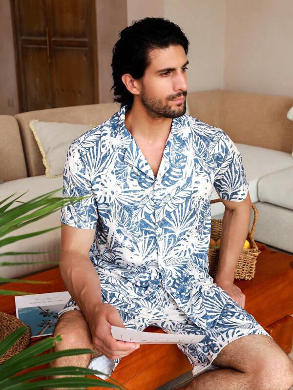 Manfinity ChillVibe Conjunto de ropa de dormir impresa para hombre (estampado aleatorio)