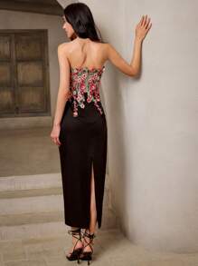 Aveloria Modichic Mùa hè Váy phối màu thanh lịch và tinh tế với thêu hòa tan trong nước và thiết kế độc đáo, quây - màu đen - Xem 3