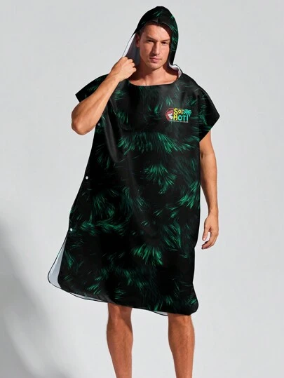 Surfspeed 男士热带印花连帽开叉罩衫，适合夏季、度假沙滩装