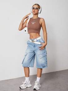 SHEIN EZwear Jeans con bolsillos de solapa laterales sin cinturón